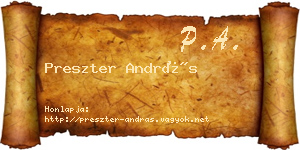 Preszter András névjegykártya